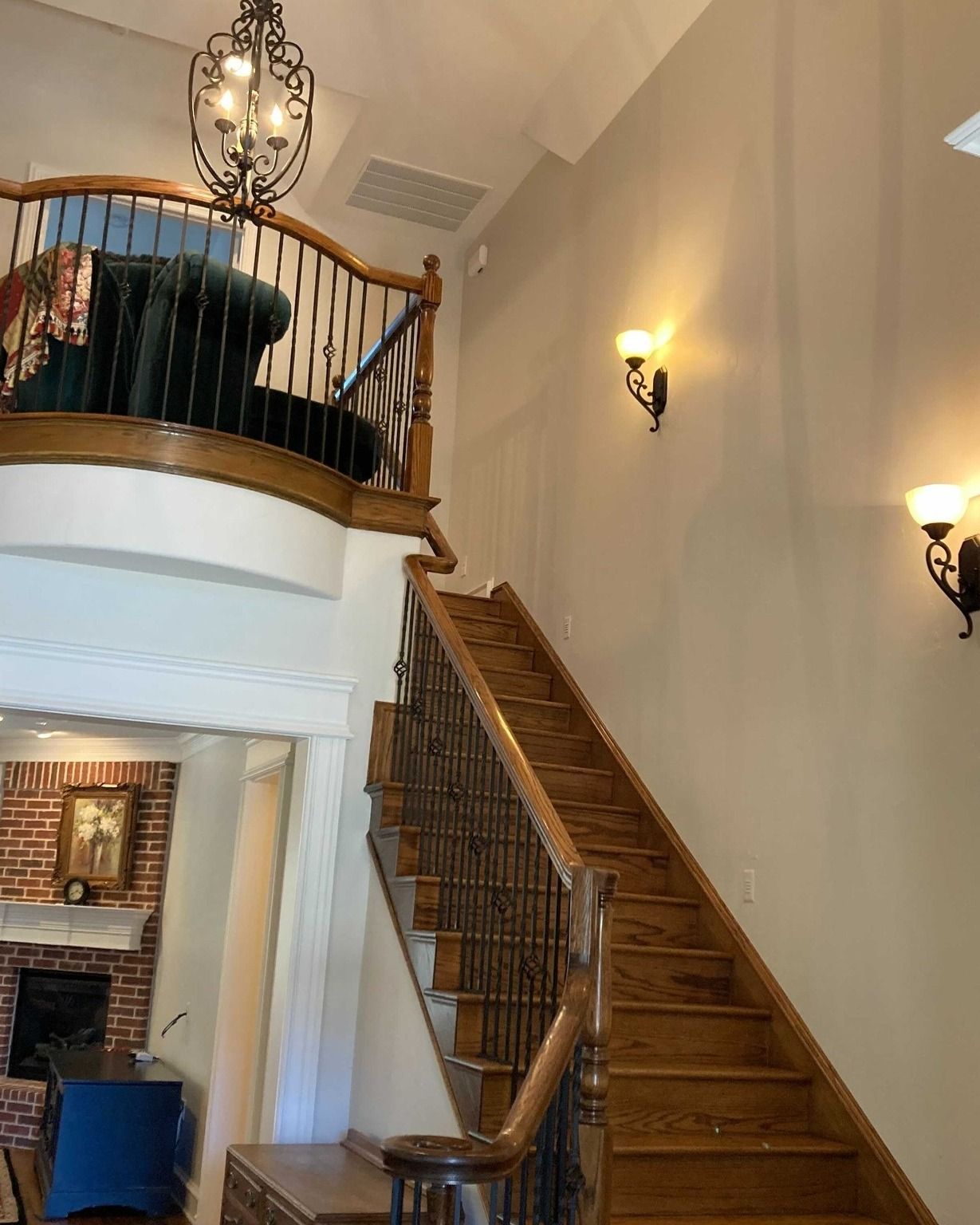 A staircase leading up to a second floor in a house