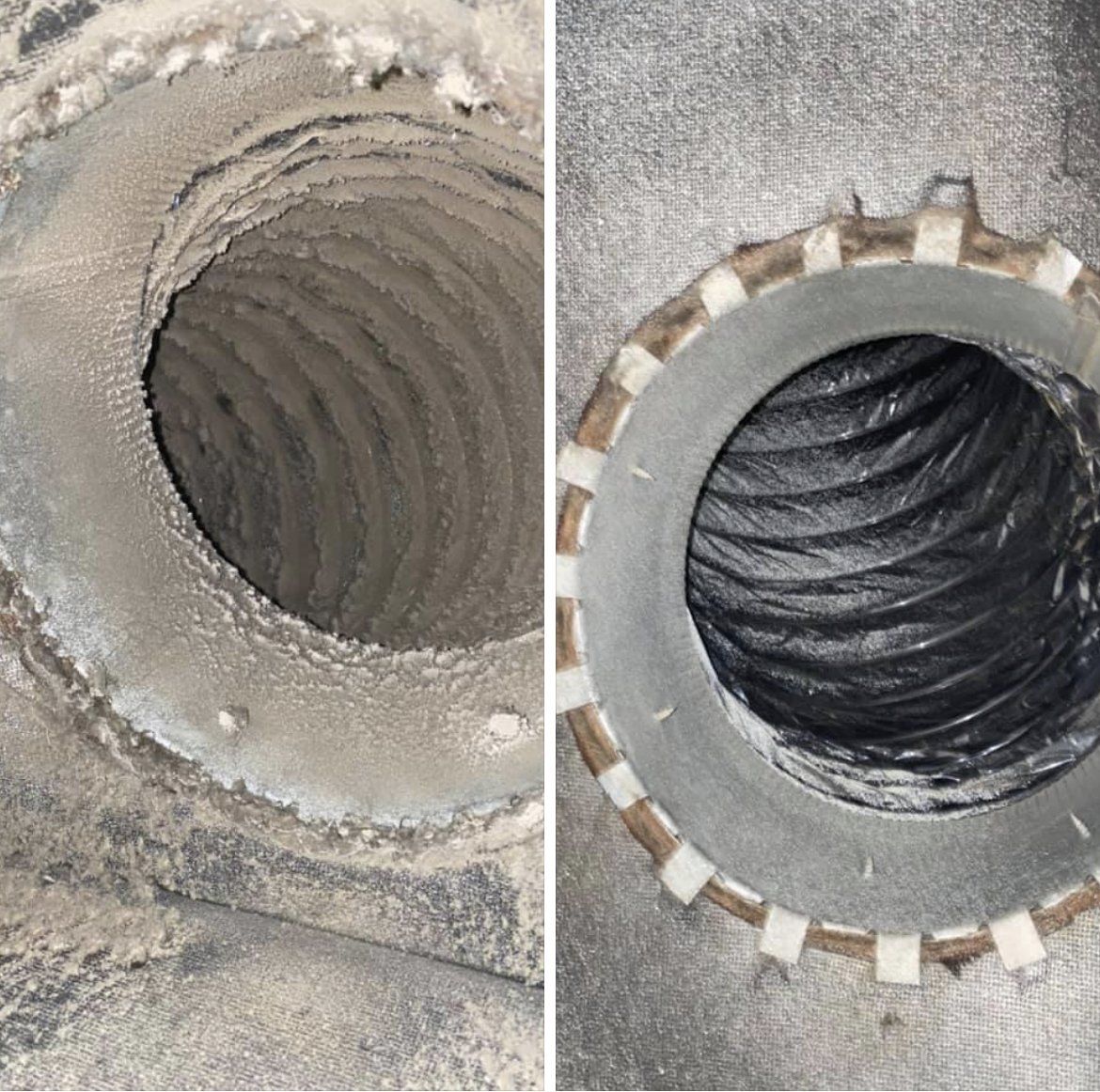 Before and after picture of a dryer vent