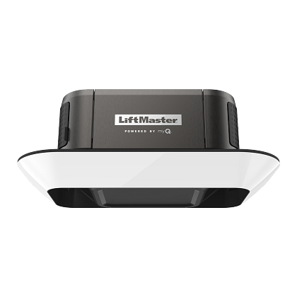 A black and white liftmaster garage door opener on a white background.