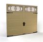 A close up of a garage door on a white background.