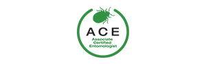 Green circular ACE logo with bug icon. 