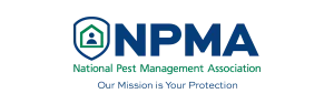 Logo of the National Pest Management Association. Shield with house and person, 