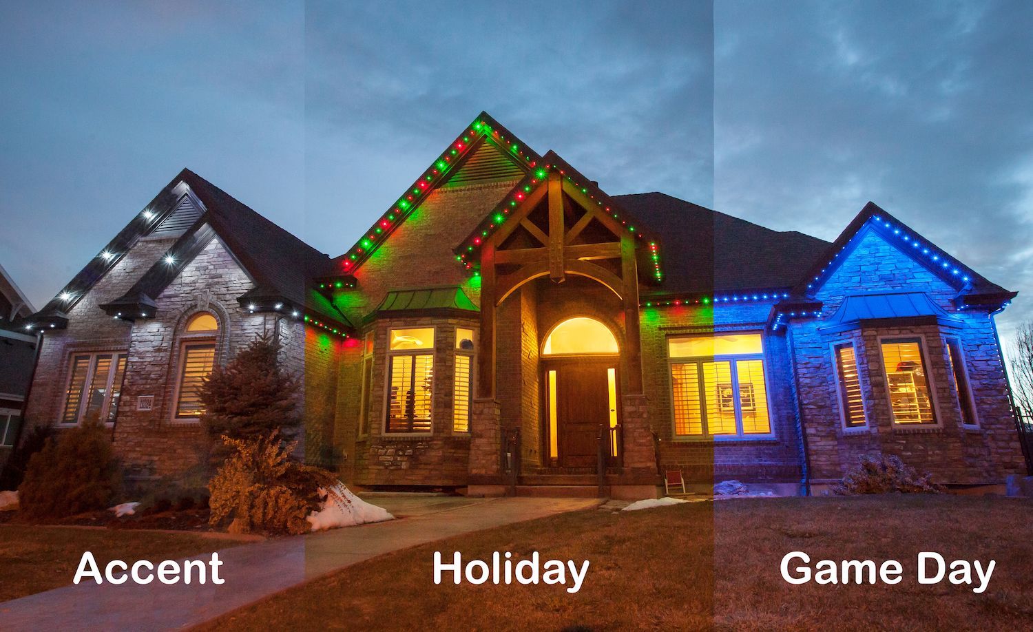 A house with christmas lights on the front of it