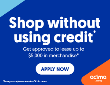 A sign that says shop without using credit get approved to lease up to $ 5,000 in merchandise