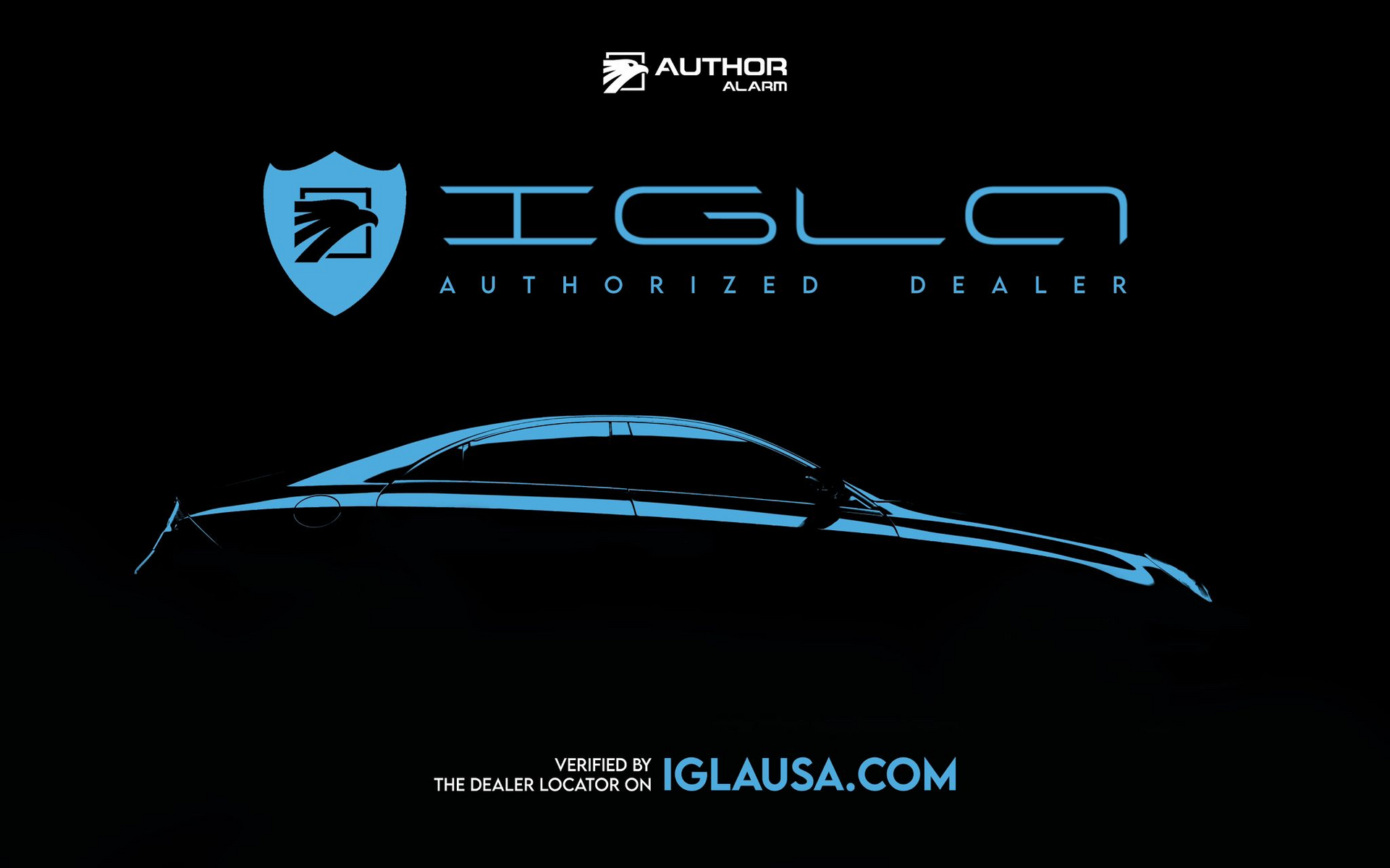 A black and blue advertisement for igla authorized dealer