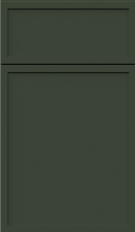 A close up of a green cabinet door on a white background.