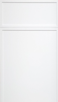 A close up of a white cabinet door on a white background.