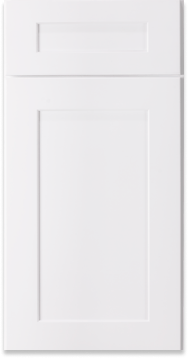 A white cabinet door with a square frame on a white background.