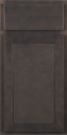 A close up of a dark wooden cabinet door on a white background.