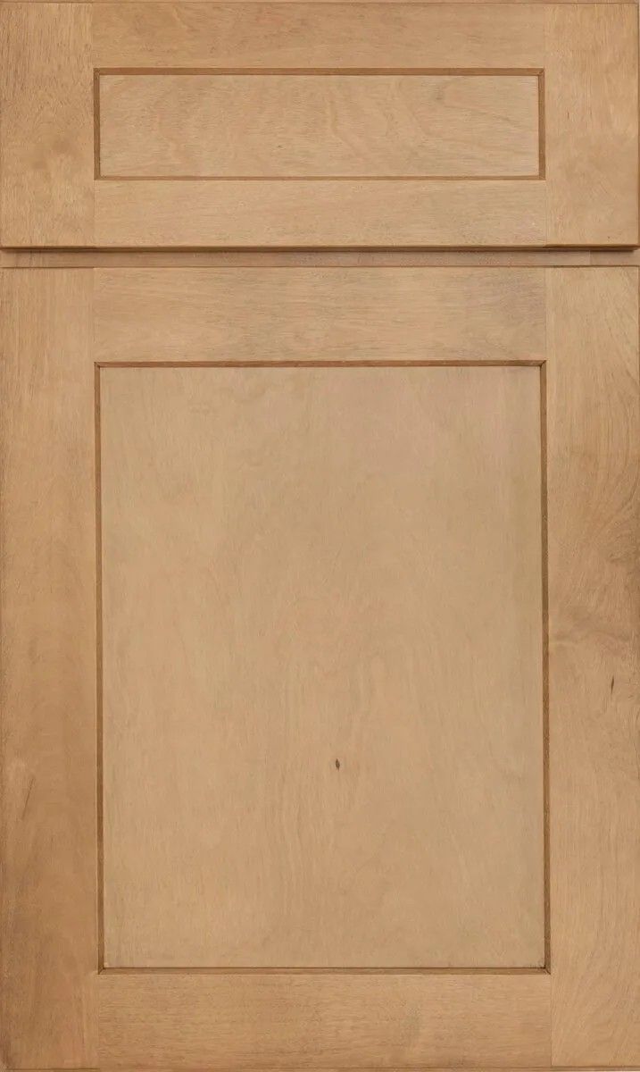 A close up of a wooden cabinet door on a white background.