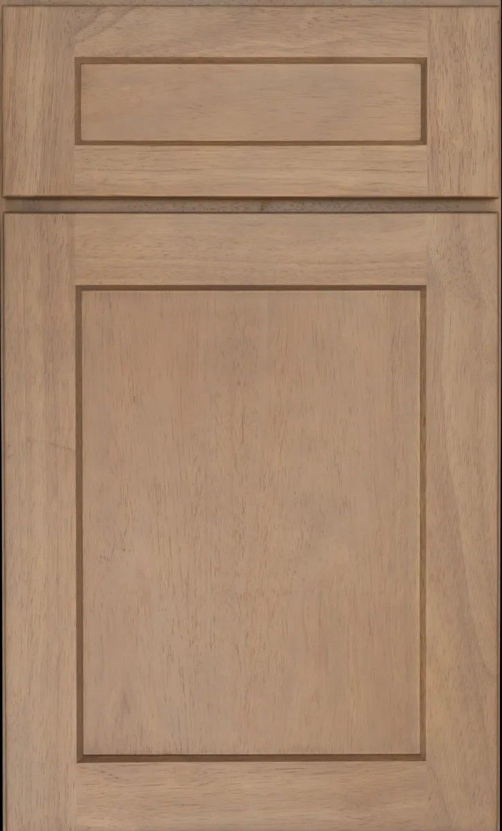 A close up of a wooden cabinet door on a black background.
