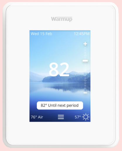A thermostat displays the temperature at 82 degrees.
