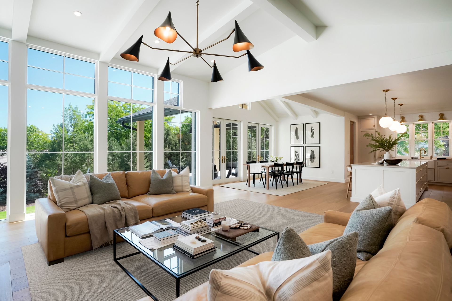 A living room with a couch and a coffee table