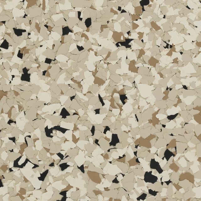 Beige speckled terrazzo-like surface with scattered black and tan fragments
