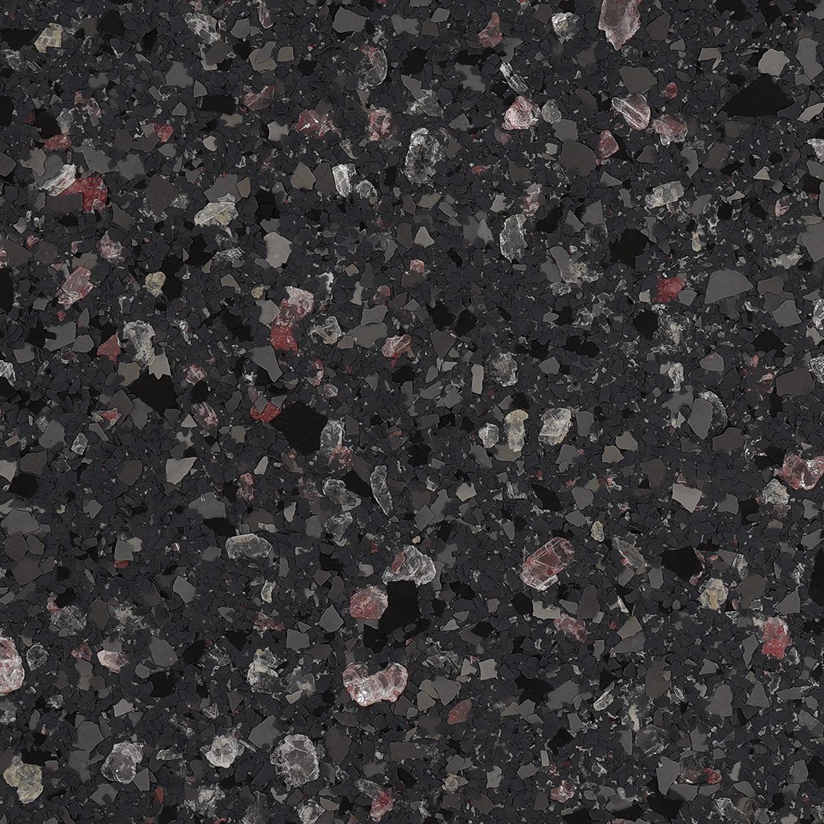 Dark speckled stone or asphalt surface with scattered pink and gray flecks