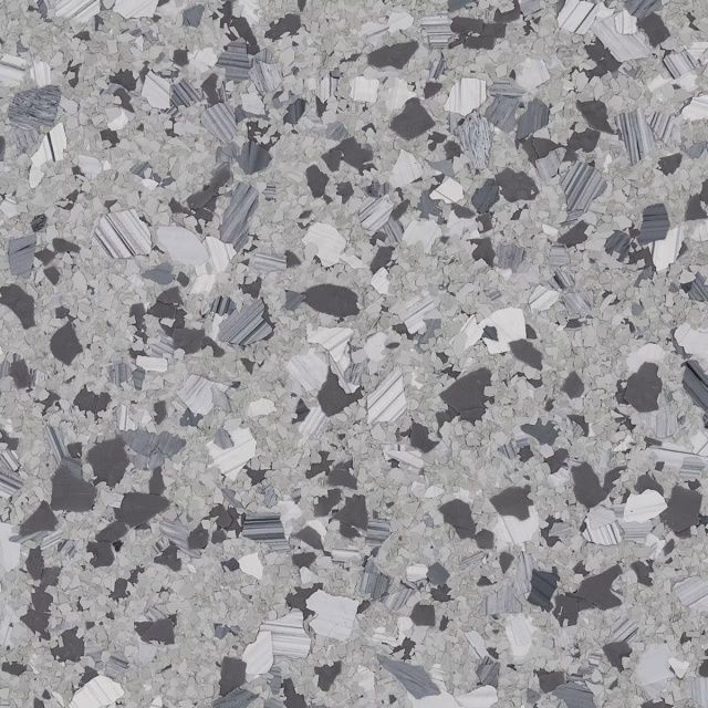 Gray speckled terrazzo surface with scattered dark and light stone fragments