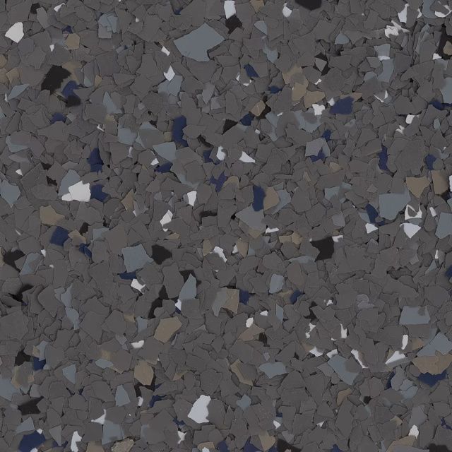Close-up of a gray speckled stone or terrazzo surface with small white and dark fragments