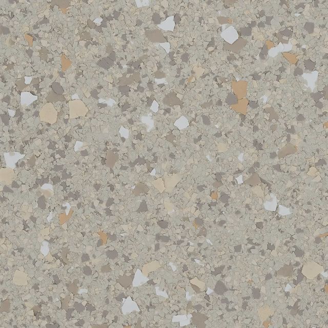 Close-up of a speckled beige terrazzo surface with gray, white, and tan chips