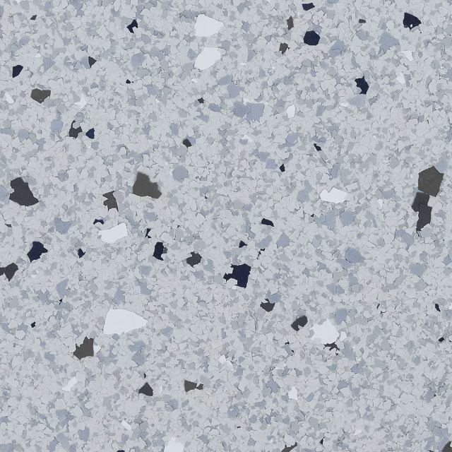 Speckled gray terrazzo floor with scattered dark and light chips