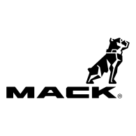 The mack logo is a black and white image of a dog.