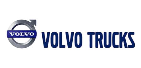 The logo for volvo trucks is on a white background.