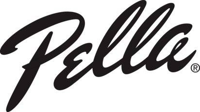 Pella logo in black script font. The word 