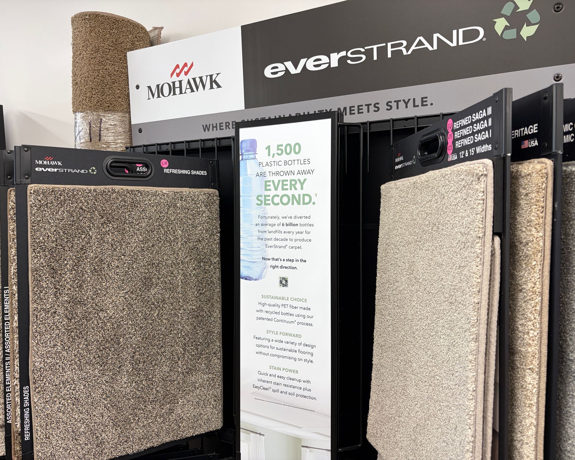 Carpet samples on display at a store with 