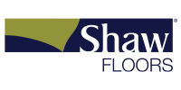 Shaw Floors logo with a dark blue and gold design and white text.