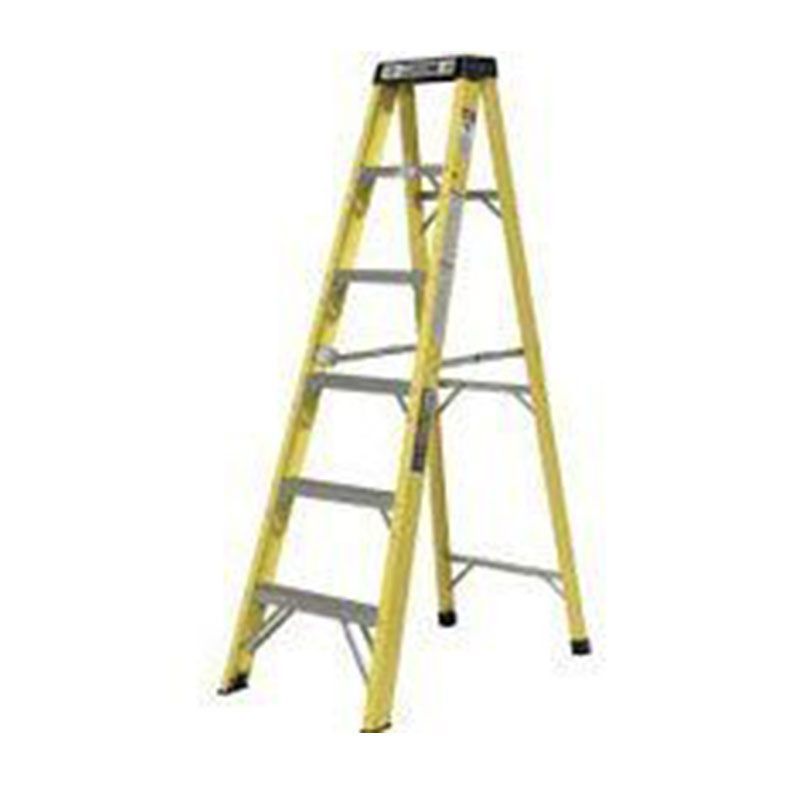 A yellow ladder is sitting on a white surface.