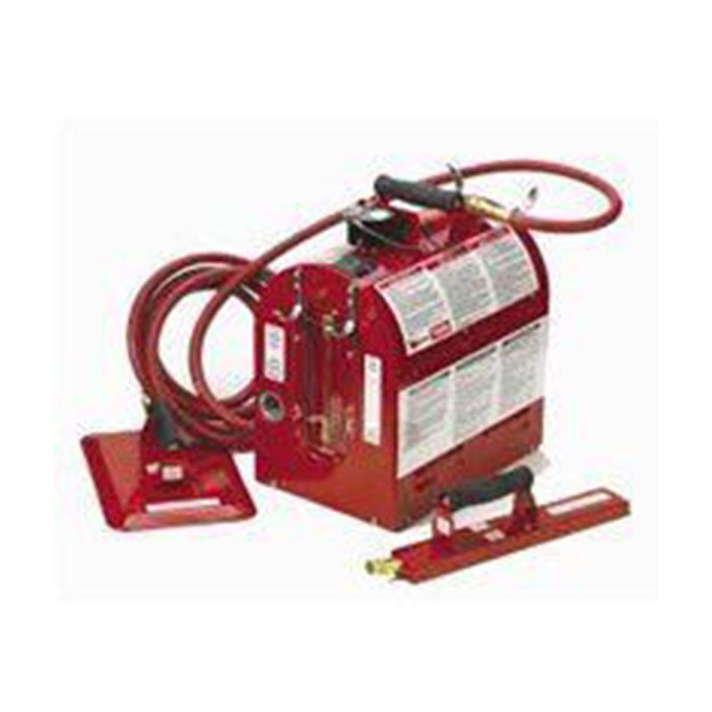 A red machine with a hose attached to it on a white background.