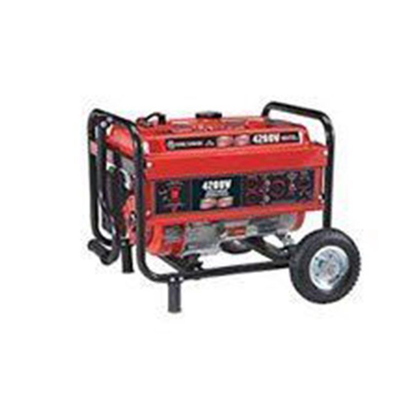 A red generator with wheels on a white background.