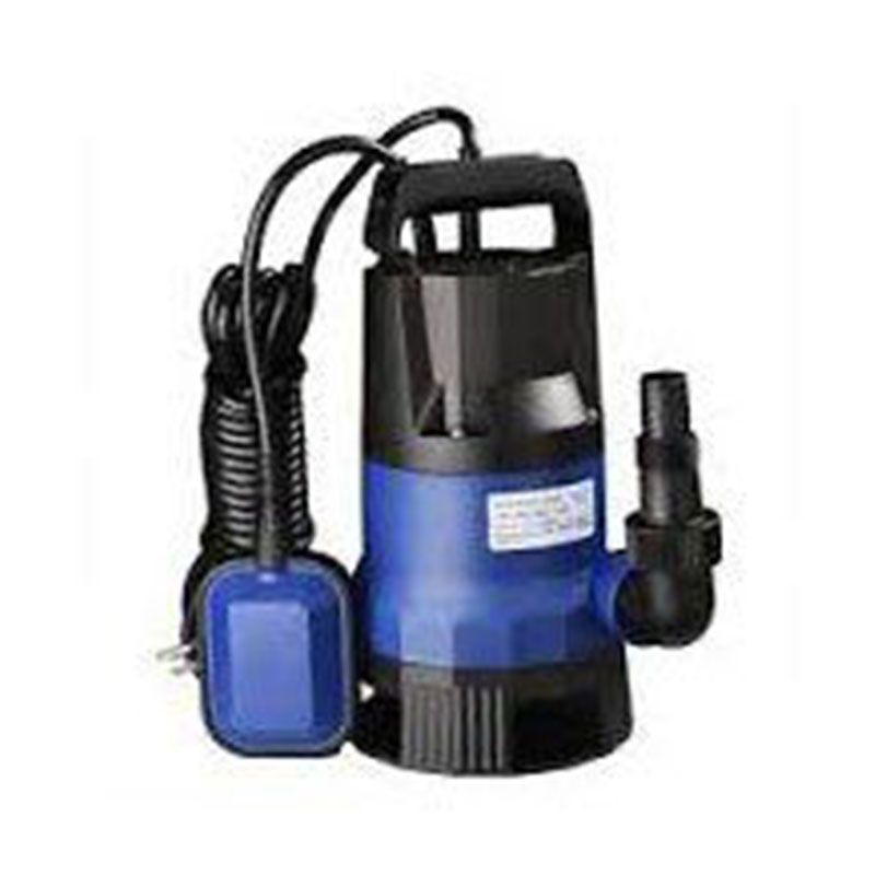 A blue and black submersible water pump with a remote control attached to it.