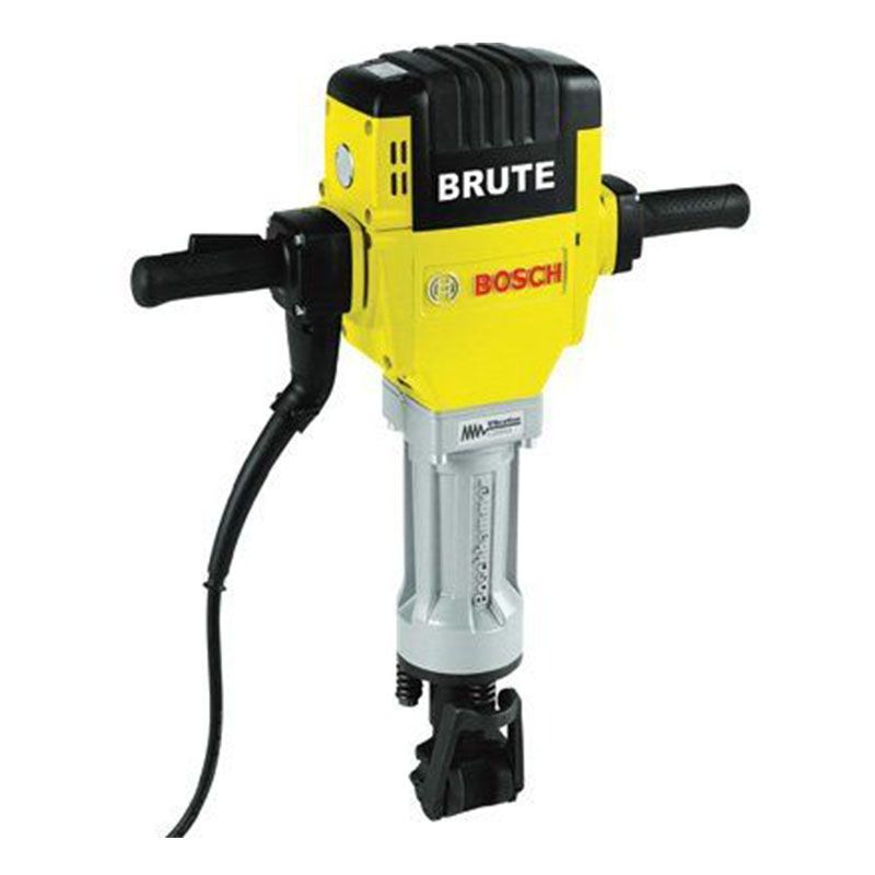 A yellow and black bosch brute hammer on a white background