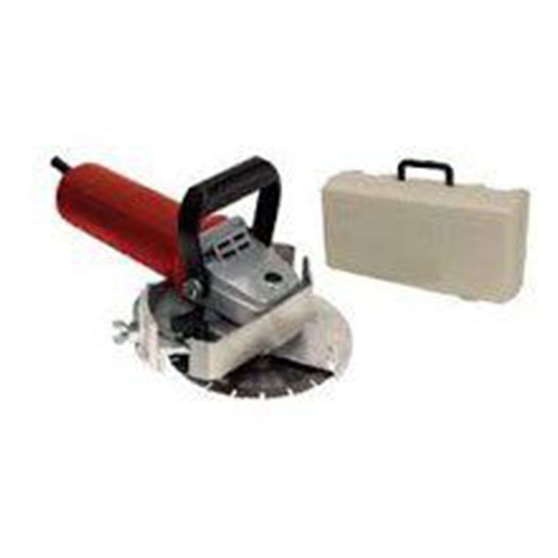 A circular saw is sitting next to a case on a white background.