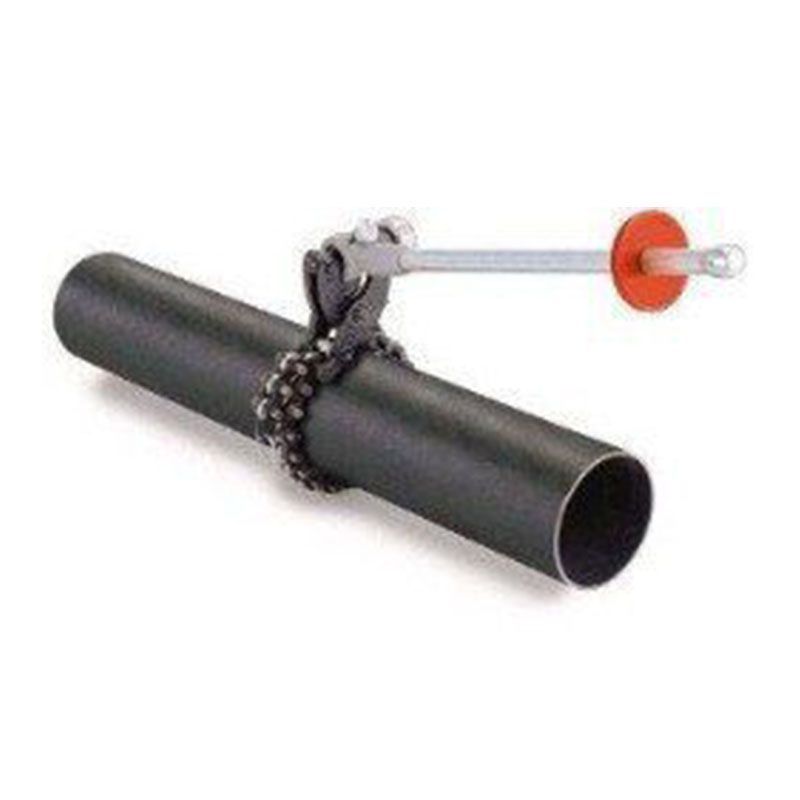 A pipe with a chain attached to it on a white background.