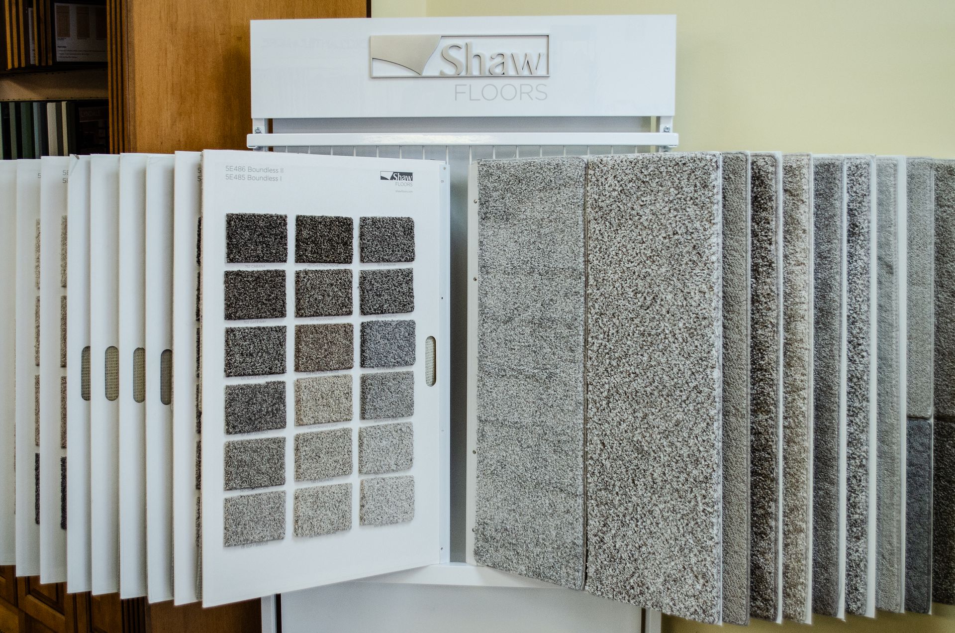 a display of Shaw floor tiles in a store