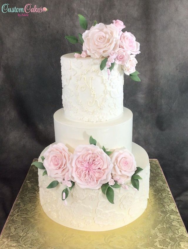 Navy and Blush Pink Rose Wedding Cake – Etoile Bakery