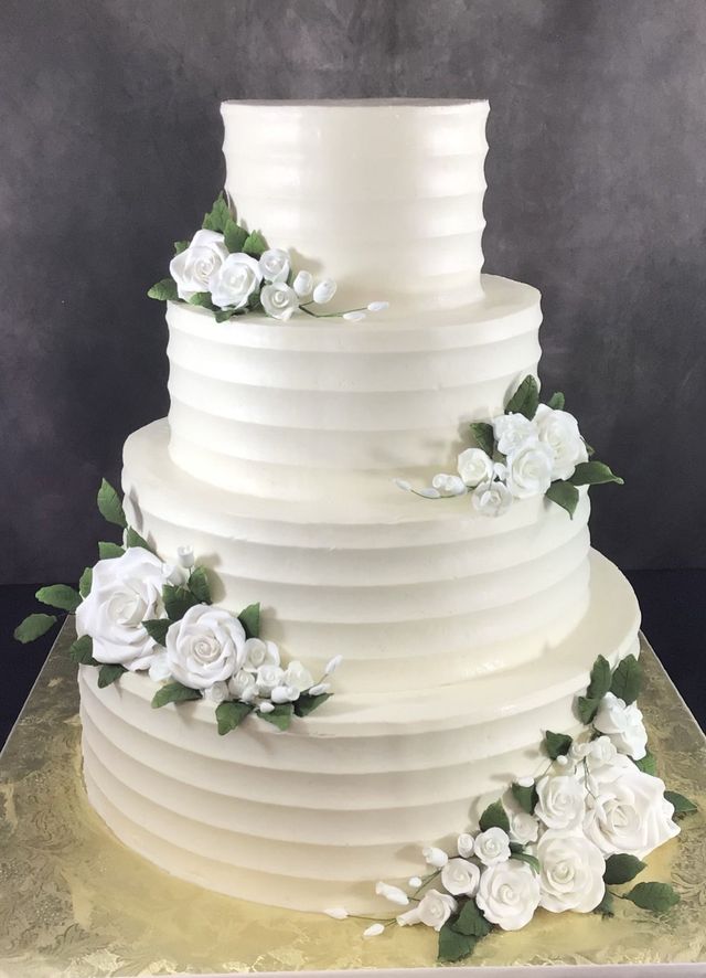 Pastel Flowers and Gold Edge Buttercream Wedding Cake No.W215 - Creative  Cakes