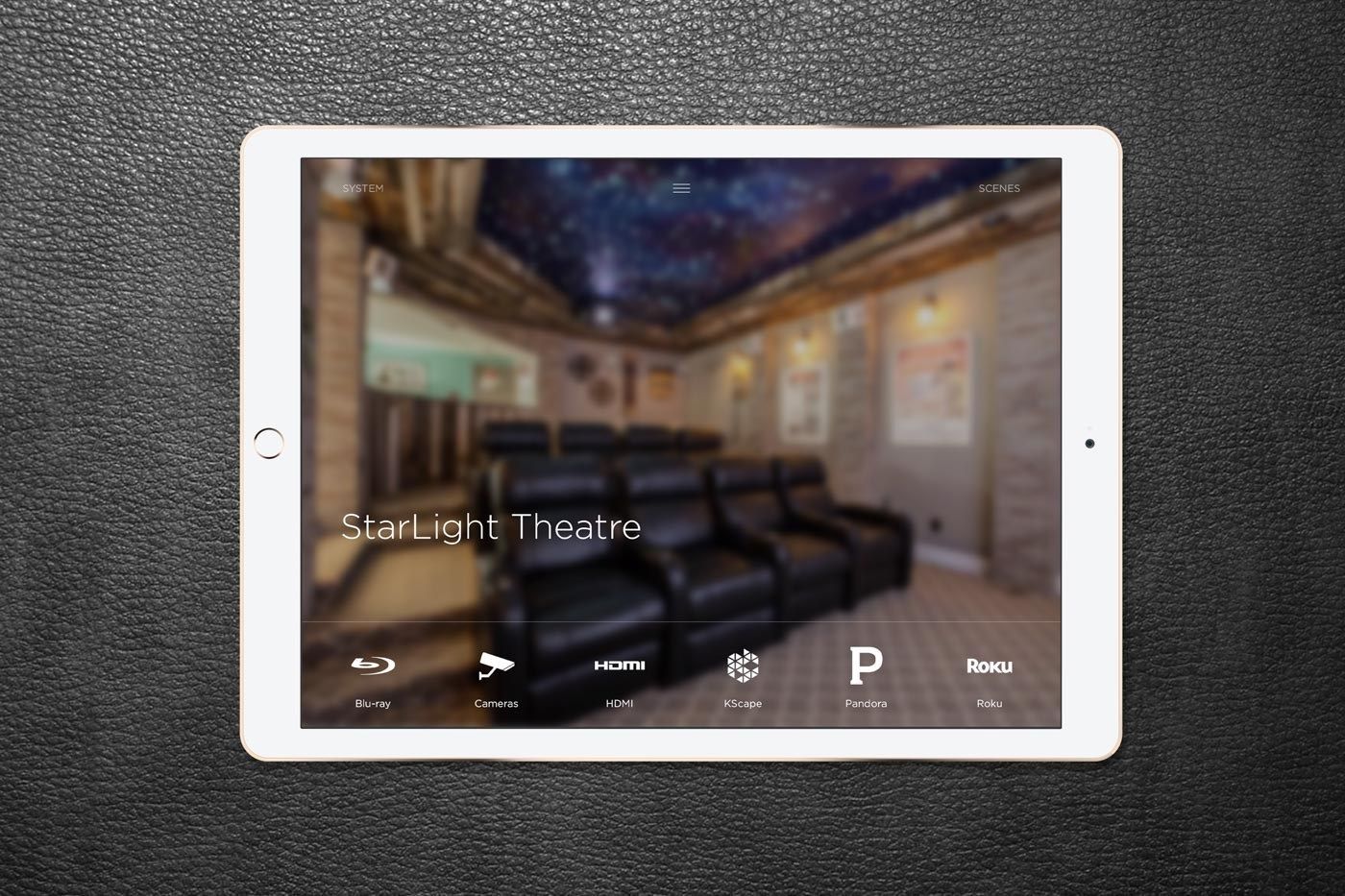 Tablet displaying a blurred theater seating layout with “Summit Theatre” text overlay