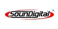 Soundigital logo in black with red swoosh on white background