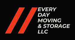 Every Day Moving & Storage LLC logo with red slashes on black background