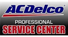 ACDelco Professional Service Center logo with blue and red text on a gray background.