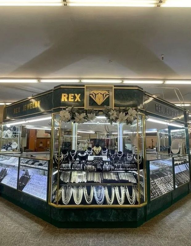 Jewelry display case in a store, with the 