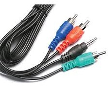 Set of audio/video cables with blue, red, green, and black connectors; black cable.
