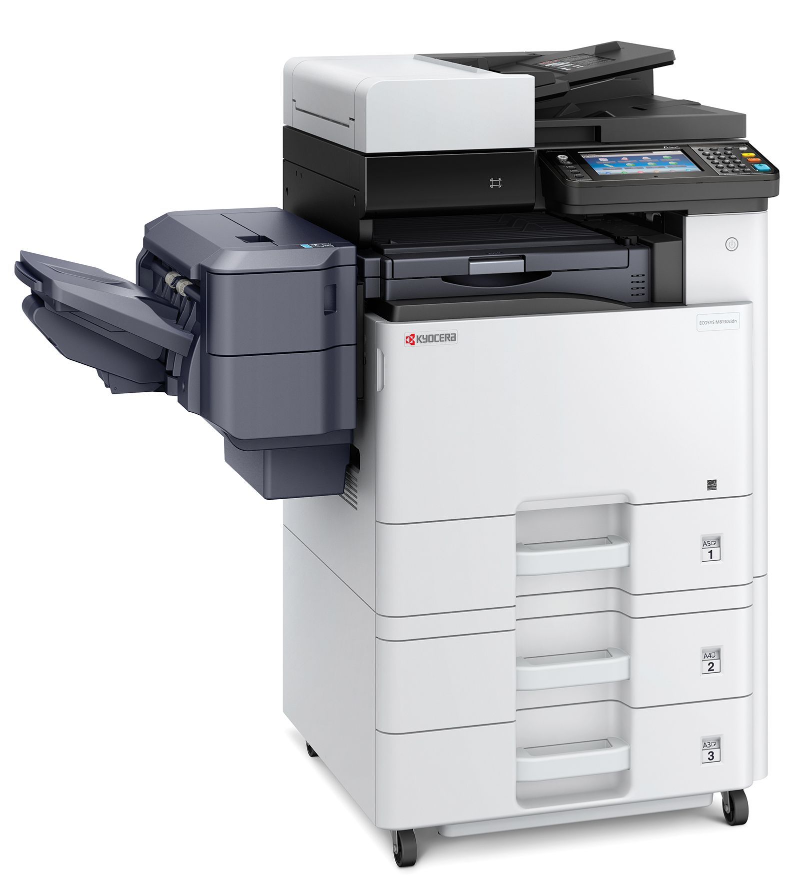A Kyocera printer is sitting on top of a white table.