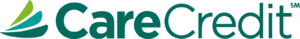 CareCredit logo with teal and green swirl, teal text.