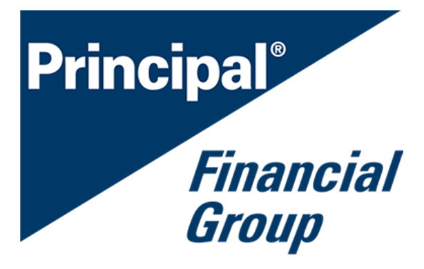 Principal Financial Group logo, white text on a dark blue triangular shape, with