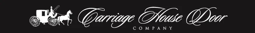 Carriage House Door Company logo with a horse-drawn carriage and elegant script text on a dark background.