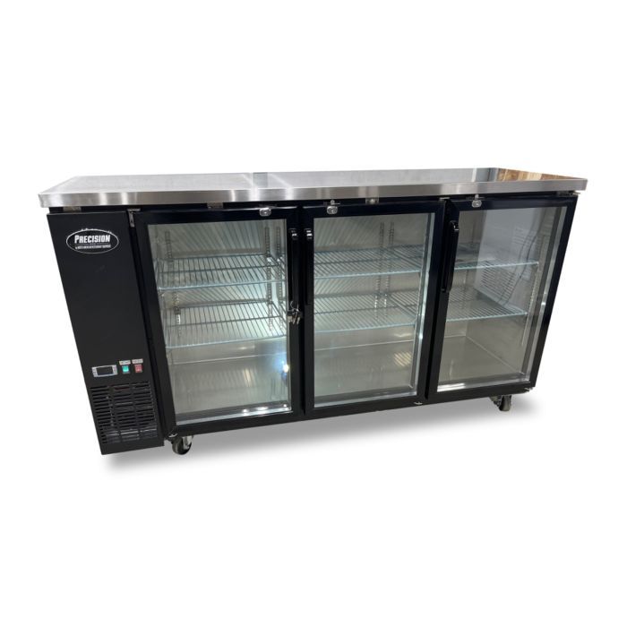 Front View - 72″ Glass 3 Door Back Bar Refrigerator