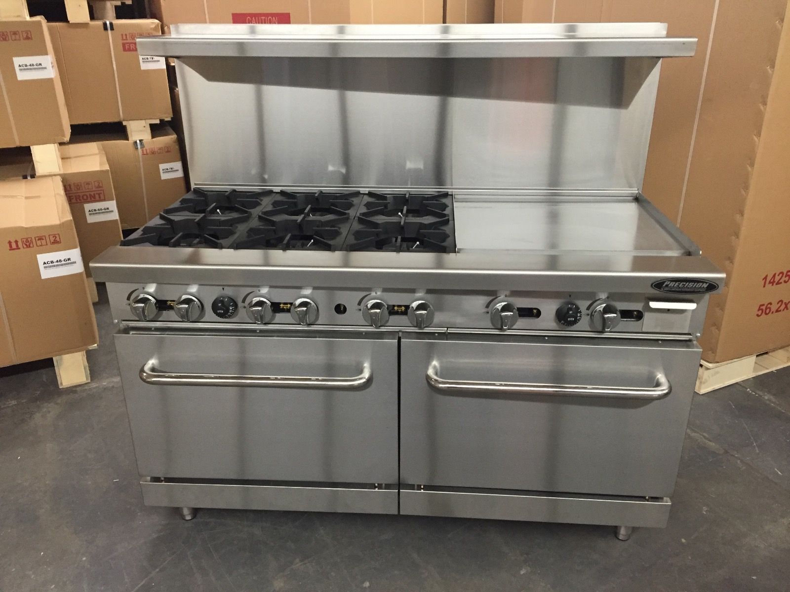 Exterior Precision 6 Burner Range With 24″ Griddle and Double Oven Features